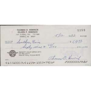  Tommy Henrich Hand Signed Cancelled Check Psa Dna Coa 