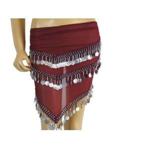  MAROON WRAP HIP SCARF BELLY DANCE COSTUME BELT COIN Toys & Games