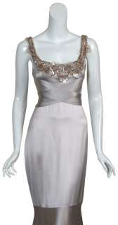 BADGLEY MISCHKA COUTURE Silver Beaded Gown Dress 8 NEW  