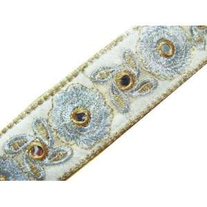  3 Y Silver Gold Embroidered Jacquard Ribbon Fabric Trim 