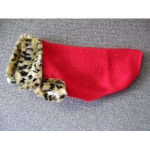  Red Dog Sweater With Faux Leopard Collar and Cuffs Size 6. Measure 