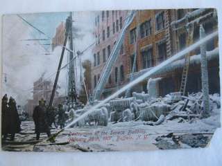 Vtg SENECA BLDG Fire Destruction BUFFALO NY Postcard 1907 Fireman HOOK 