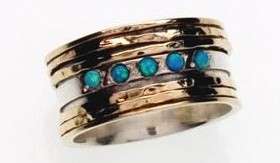 Sterling Silver gold BLUE opal motion ring GEMSTONE JEWELRY sz SIZE 6 