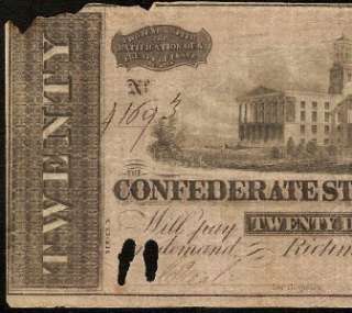   DOLLAR BILL CONFEDERATE CURRENCY NOTE T67 CIVIL WAR PAPER MONEY  