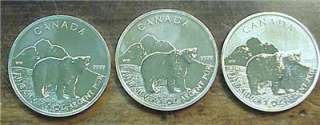 Lot of 3 {three} 2011 1 Oz CANADIAN SILVER GRIZZLY BEAR COINS GEM BU 