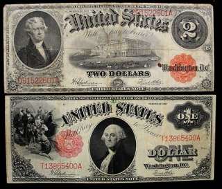 Series 1917 Legal Tender $1 & $2. Large Size Notes.  