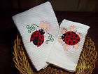 Decorative Machine Embroidered Ladybugs Kitchen Towel & Dishcloth 