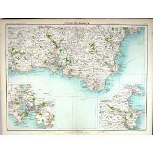  Bartholomew Map England 1891 Plymouth Brixham Devonport Devon 