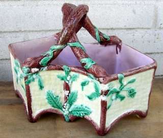 Antique Majolica Holly Berry Christmas Basket  