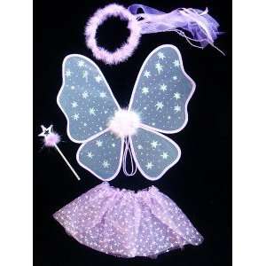  4 pc Girls Fairy Princess Costume Purple Tinkerbell Set 