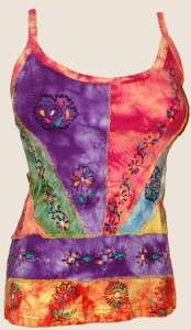 Tie Dye Yoga Patchwork Hippie Boho Bohemian Tank Top Shirt Flower 