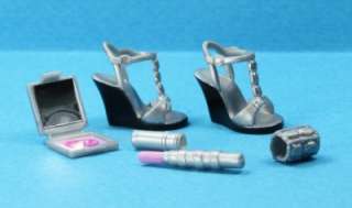 Silver Black Wedge Heel Sandal Bracelet Compact Barbie  