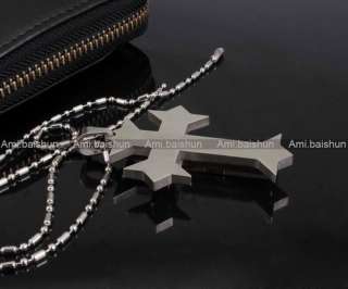 Three tier Men/Boy Stainless Steel Silver Cross Pendant Necklace Chain 