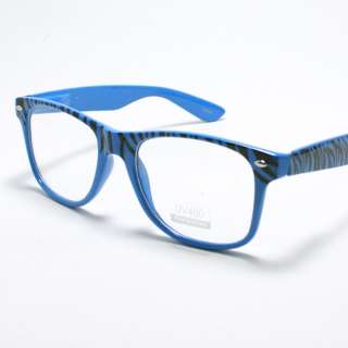 THICK Horn Rimmed Eyeglasses 80s Retro Zebra BLUE Frame Clear Lens 