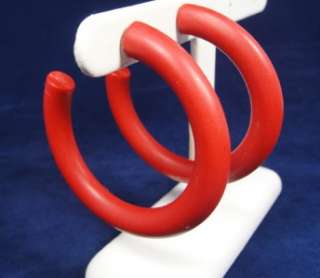 Vintage HUGE 2.5 Bright Red Thermoplastic 3/4 Hoop Pierced Earrings 