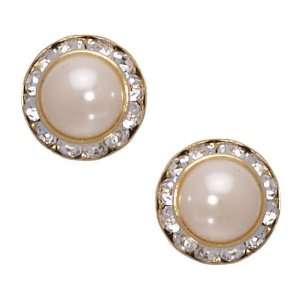  Zara 15mm Gold Crystal Pearl Post Earrings Jewelry