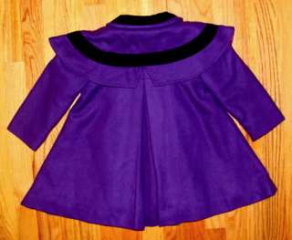 Royal Purple & Black Velvet Girls 3/3T WOOL Spring/Easter Dress Coat 