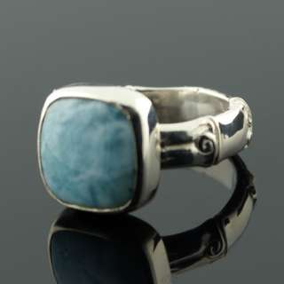 Unique Band Sterling Silver LARIMAR Ring Size 6.75  
