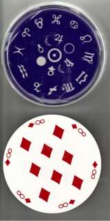 Vintage Blue Zodiac Round Playing Cards in Clear Plastic Case with Lid 