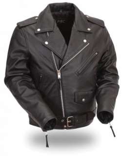   Leather Traditional Classic Belted Motorcycle Biker Jacket  
