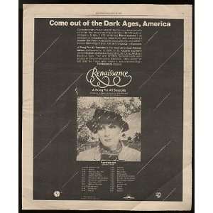  1978 Renaissance Song For All Seasons Promo Print Ad (Music 