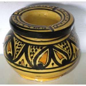 Moroccan Handmade Two Piece Ceramic Yellow Medium Ashtray,by Treasures 