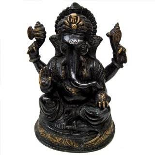 Black Ganesha Statue Hindu God Lord Ganpati Brass Sculpture 4.75 x 6 