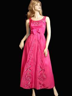 VINTAGE FUCHSIA FORMAL GOWN EMBROIDERED SEQUINS 1960’S MIKE BENET