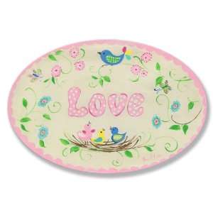  The Kids Room Love with Birds in Nest Pink Oval Wall Plaque Baby