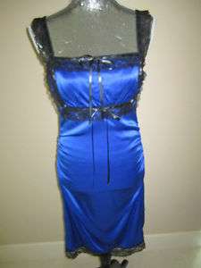 Betsey Johnson Royal Blue Silk Dress With Lace Trim Size 6  
