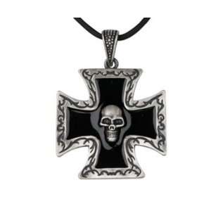 Black Cross with Skull Pendant   Pewter   1.5 Height 