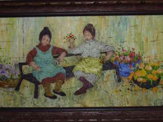Original Mildred Barrett Oil Painting 2 ladies flowers  