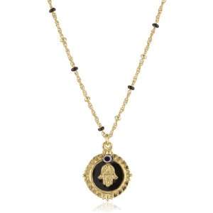 Blee Inara Black Enamel Hamsa with Enamel Chain Necklace 
