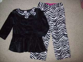   pc Zebra Print Mole Skin Pants & Black Velour Swing Top 3/3T  