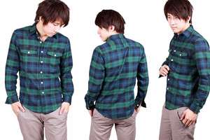   Designer Fashion Plaids Checked Fit Long Sleeve Green Flannel Shirt