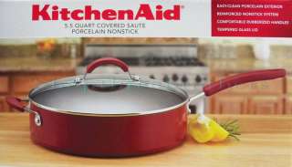 New Large Red 5.5 Quart Frying Saute Fry Pan KitchenAid Non Stick 