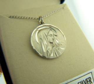 Sterling Silver Mother Mary Necklace Chain Medal In Box  