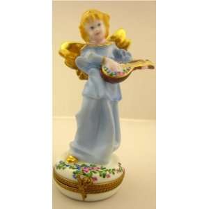  Blue Limoge Angel with Lute Box