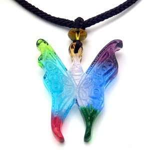  Liuli Harvest Season Butterfly Glass Pendant Necklace 