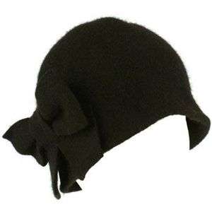   Winter Cloche Crushable Foldable Bucket Big Bow Church Hat Cap Black
