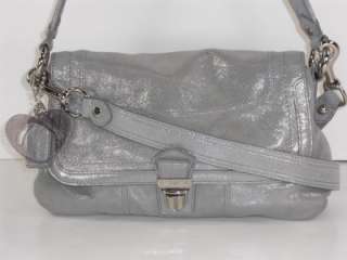 Coach 18160 Silver Leather Poppy Layla Shoulder Handbag Purse Pre 