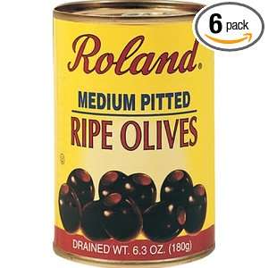 Roland Olives, Ripe Medium Pitted, 15 Ounce (Pack of 6)  