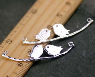   Silver Plated Brass 2 Sparrow Birds Connector Charms 43mm b100s PICK