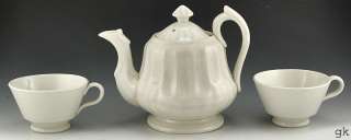   English 3 Pc Porcelain Creamware Tea Set 1 Small Teapot & 2 Teacups