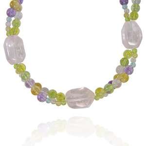 Dyed Cracked Crystal Fancy Shaped 14x20 Multi Color Bead Necklace, 18 