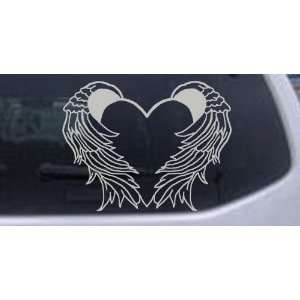 Silver 14in X 18.2in    Heart With Wings Car Window Wall Laptop Decal 