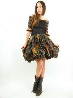   LACE Fitted BUBBLE HEM Batik Metallic ETHNIC Full Skirt PARTY Dress S