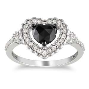 10k White Gold 1 CT TDW Black and White Diamond Fashion Ring (G H, I2 