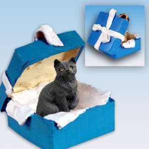  Shorthair Black Blue Gift Box Cat Ornament