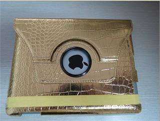   Crocodile Leather Cover Case with Stand for iPad 3rd Blink Gold  